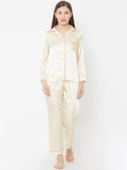 Sweet Dreams Women Beige Solid Night Suit