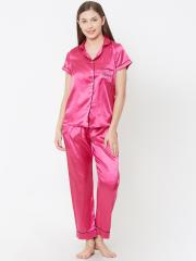 Sweet Dreams Women Pink Solid Night Suit