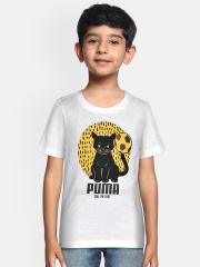 Puma Boys White Printed Round Neck T-shirt