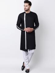 I Know Men Black Solid Straight Kurta