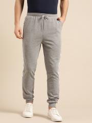 ether Men Grey Melange Solid Joggers with Side Taping