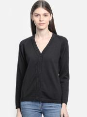 Monte Carlo Women Black Solid Cardigan Sweater