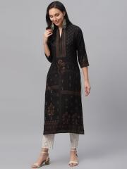 Libas Women Black Printed Straight Kurta