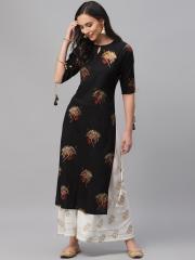 Libas Women Black Printed Straight Kurta