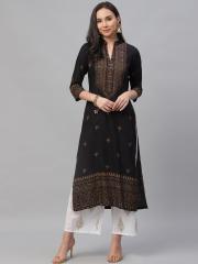 Libas Women Black Printed Straight Kurta