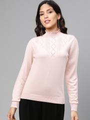 DOROTHY PERKINS Women Pink Self Design Pullover Sweater