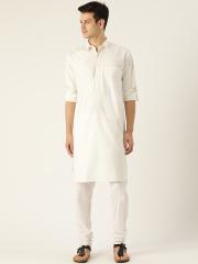 SOJANYA Men White Solid Kurta with Churidar