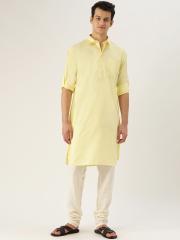 SOJANYA Men Yellow Solid Pathani Kurta