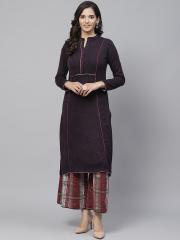 Biba Women Purple Solid Kurta with Palazzos