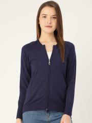 Monte Carlo Women Navy Blue Solid Cardigan