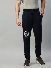 French Connection Men Navy Blue Solid Slim Fit Joggers with Printed Details