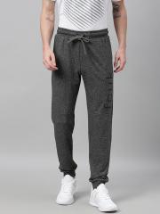 French Connection Men Charcoal Grey Melange Solid Slim Fit Joggers with Printed Detail