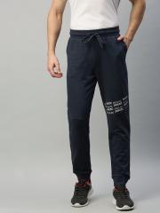 French Connection Men Navy Blue Solid Slim Fit Joggers with Printed Details