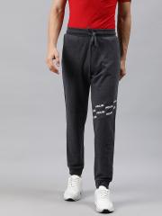 French Connection Men Charcoal Grey Solid Slim Fit Joggers with Printed Detail