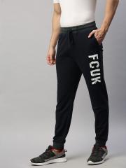 French Connection Men Navy Blue Solid Slim Fit Joggers with Printed Details