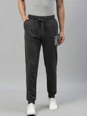 French Connection Men Charcoal Grey Solid Slim Fit Joggers with Printed Detail