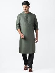 Fabindia Men Green Solid Straight Kurta