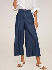 MANGO Women Navy Blue Regular Fit Solid Chambray Culottes