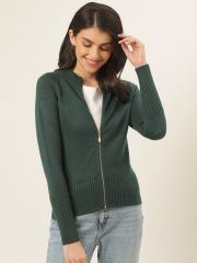 Madame Women Green Solid Cardigan Sweater