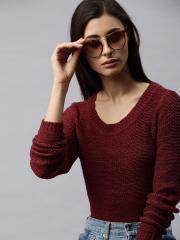 ONLY Women Maroon Solid Pullover Sweater