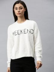 ONLY Women White Solid Pullover Sweater