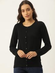 AND Women Black Solid Button Shrug