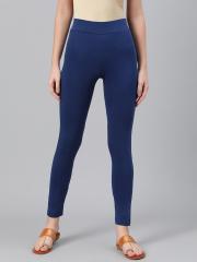 Biba Women Navy Blue Solid Leggings