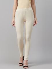 Biba Women Off White Solid Churidar Length Leggings