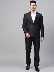 Louis Philippe Men Navy Blue Self Design Slim Fit Single Breasted Formal Suit