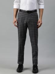 Arrow Men Grey & White Tapered Fit Checked Formal Trousers