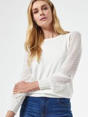 DOROTHY PERKINS Women Off-White Sheer Puff Sleeves Solid Pullover