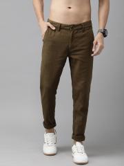 Roadster Men Khaki Brown Regular Fit Solid Regular Trousers