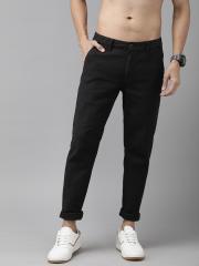 Roadster Men Black Regular Fit Solid Regular Trousers