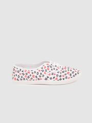 Kook N Keech Women White & Black Printed Sneakers