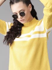 Roadster Women Yellow Striped Pullover Sweater