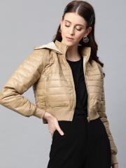 SASSAFRAS Women Beige Solid Bomber Jacket