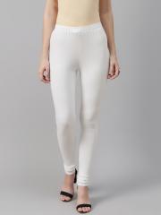 Biba Women White Solid Churidar Length Leggings