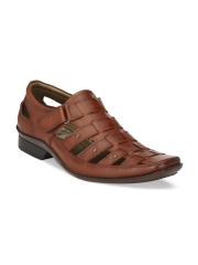 Hitz Men Tan Brown Leather Sandals