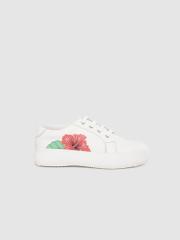 YK Girls White Solid Sneakers with Floral Print Detail