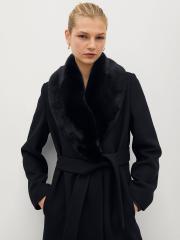 MANGO Women Black Solid Longline Overcoat