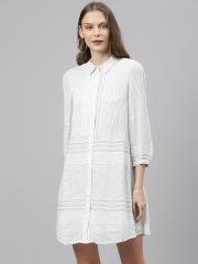 Vero Moda Women White Striped Shirt Dress