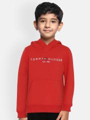 Tommy Hilfiger Boys Red Embroidered Hooded Sweatshirt