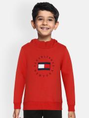 Tommy Hilfiger Boys Red Embroidered Hooded Sweatshirt