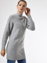 DOROTHY PERKINS Women Grey Melange Solid Longline Pullover Sweater