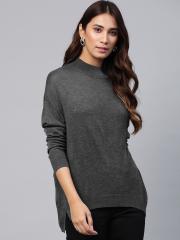 DOROTHY PERKINS Women Charcoal Grey Solid Sweater