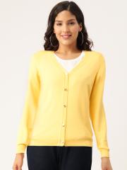 Madame Women Yellow Solid Cardigan Sweater