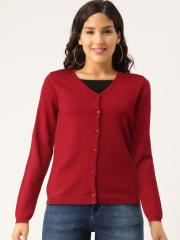 Madame Women Maroon Solid Cardigan