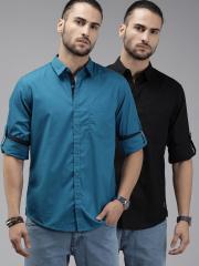 Roadster Men Pack of Two Regular Fit Solid Casual Shirt