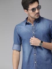 Roadster Men Blue Regular Fit Faded Denim Casual Shirt