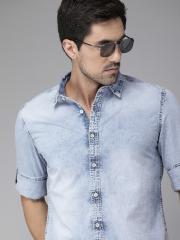 Roadster Men Blue Regular Fit Faded Denim Casual Shirt